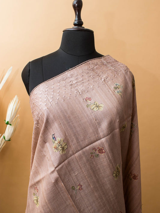 Pure Tussar Silk Printed In Sober N Elegant Taste