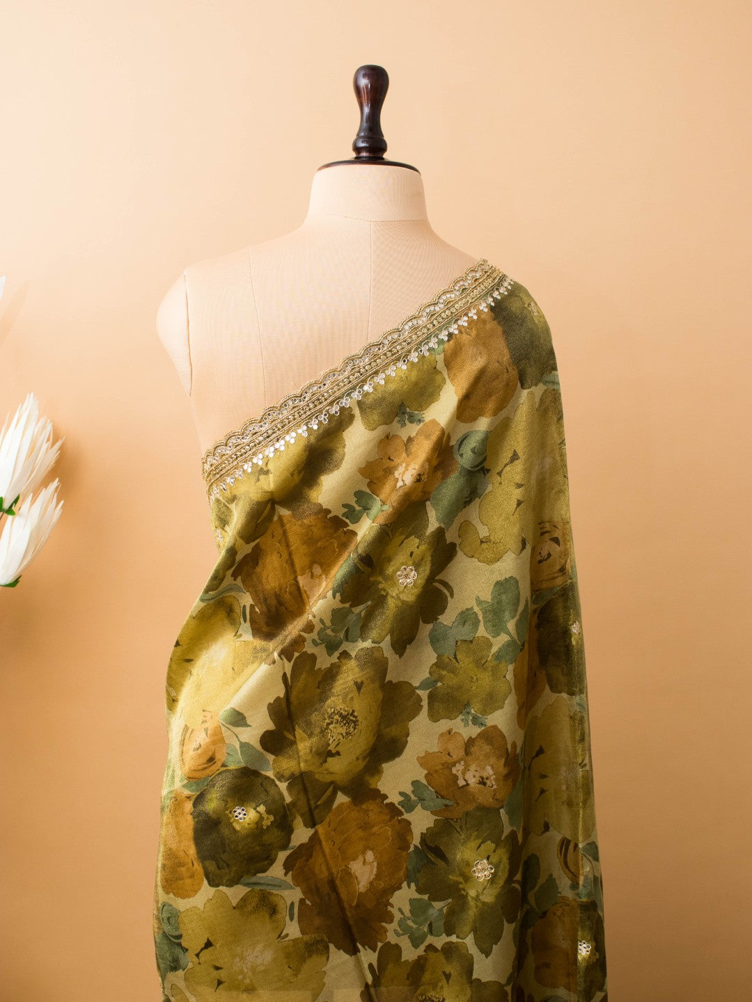 Contemporary Printed Saree With Handwork