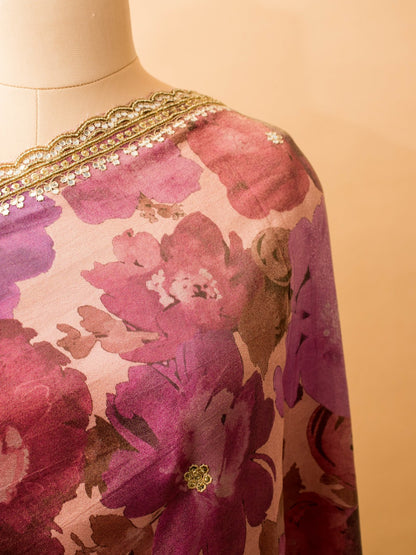 Contemporary Printed Saree With Handwork