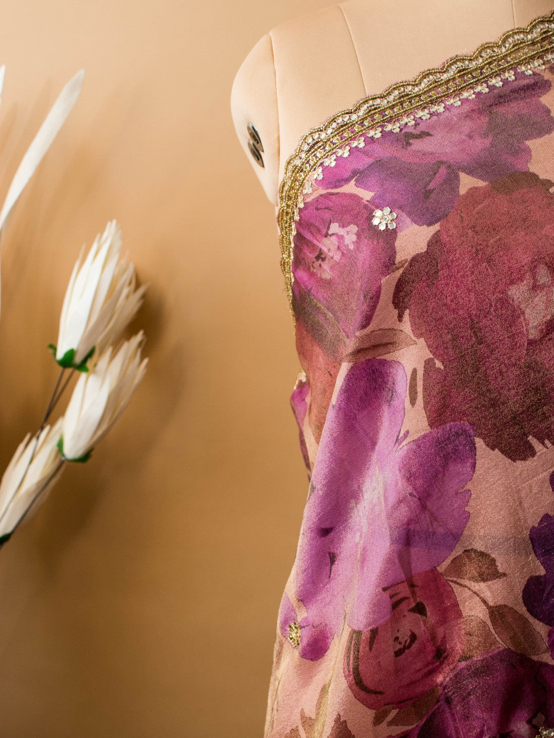 Contemporary Printed Saree With Handwork