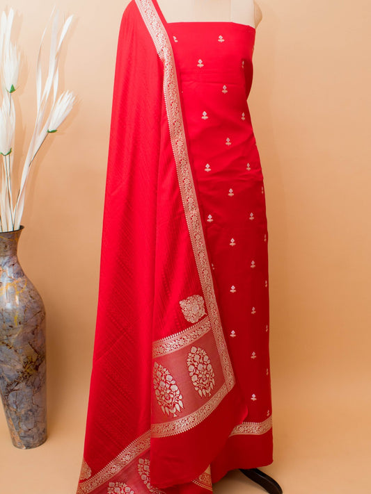 Tanchui Weaving Dupatta Silver N Gold Zari Weaving Top Unstitched Suit 3pc