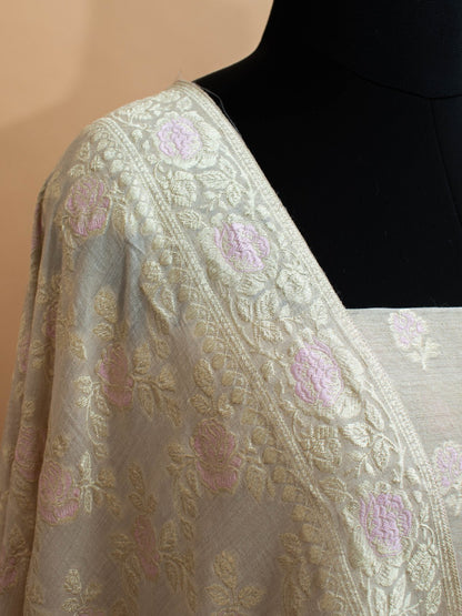Hand-Weaved Jaal Dupatta N Buti Top 3pc In Pure Munga Silk Fabric