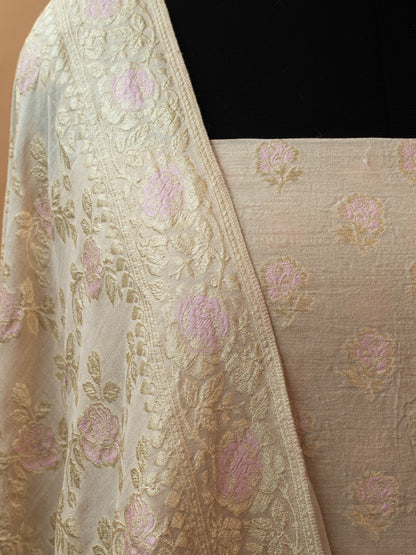 Hand-Weaved Jaal Dupatta N Buti Top 3pc In Pure Munga Silk Fabric