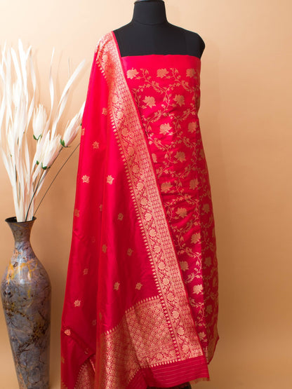 Pure Kataan Silk Jaal Weaved Suit With Buti Weaving Dupatta 3pc