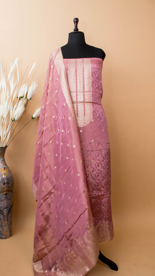 Mashru Silk In Alphi Buti Design In Traditional Banaras Pink