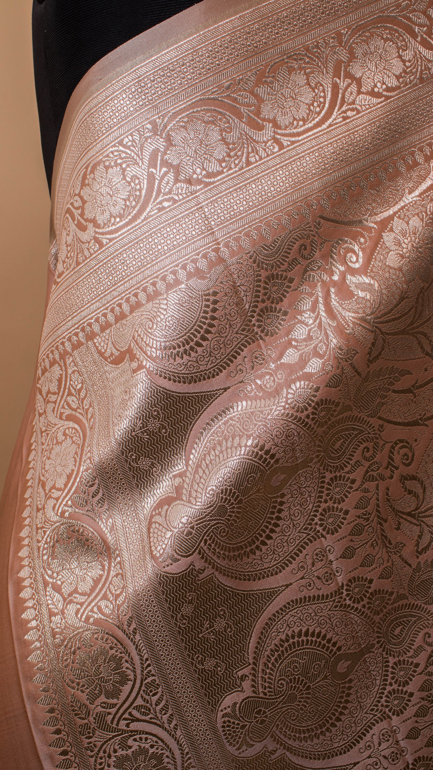 Banarasi Mashru Silk Golden Silver Zari Butti All Over Beige