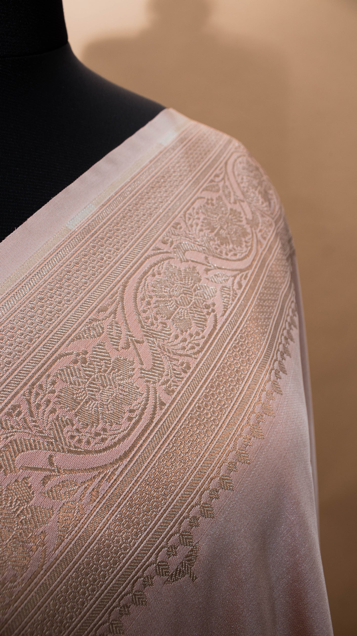 Banarasi Mashru Silk Golden Silver Zari Butti All Over Beige