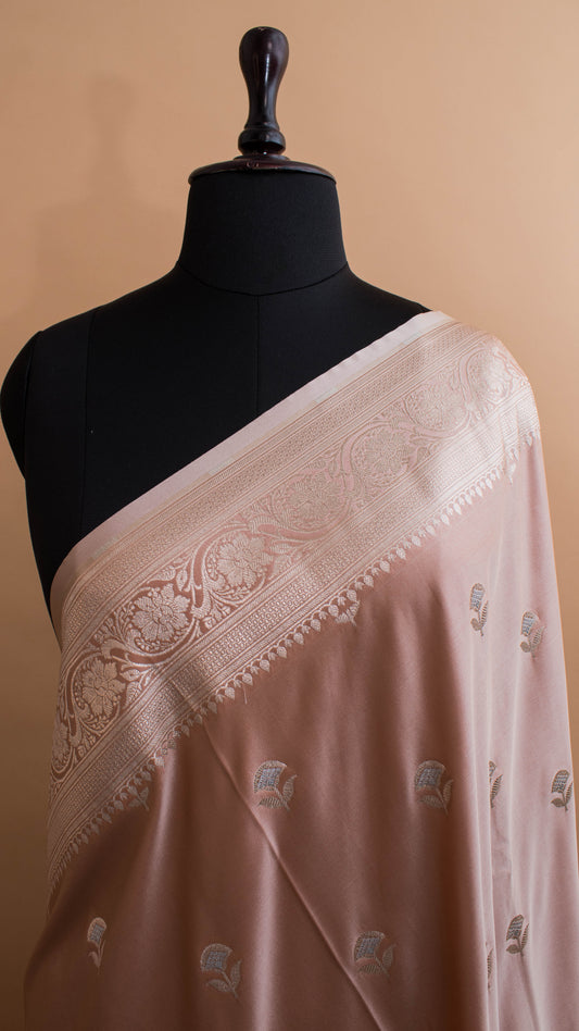 Banarasi Mashru Silk Golden Silver Zari Butti All Over Beige