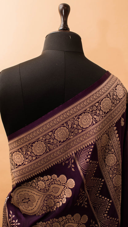 Banarasi Mashru Silk Small Motif All Over - Purple