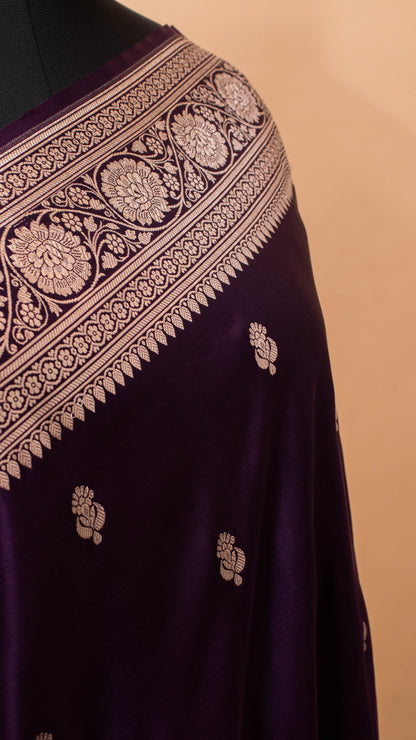 Banarasi Mashru Silk Small Motif All Over - Purple