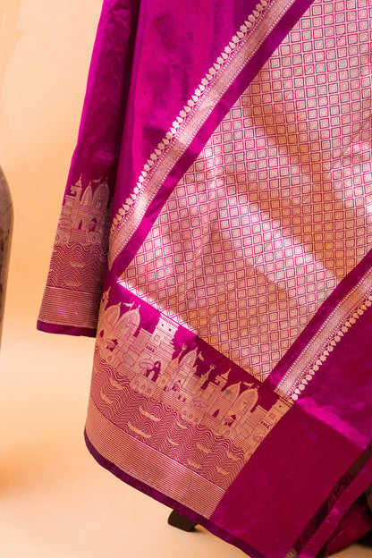 Handloom Banarasi Pure Katan Silk Ghaat Border - Wine