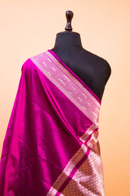 Handloom Banarasi Pure Katan Silk Ghaat Border - Wine
