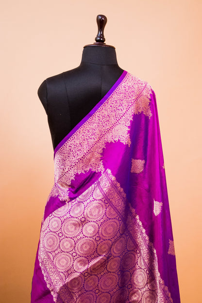 Scalping Border Hand Weaved Pure Kataan Silk Purple