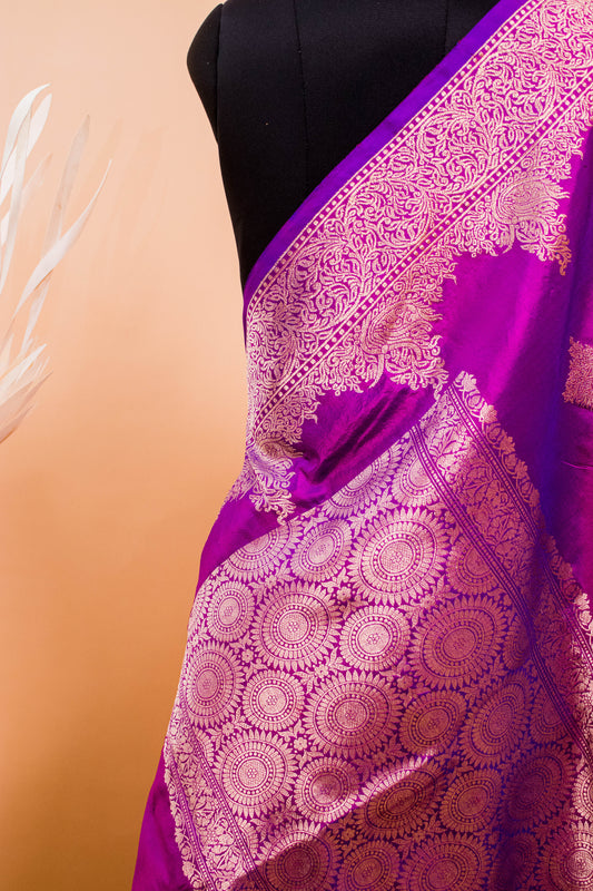 Scalping Border Hand Weaved Pure Kataan Silk Purple