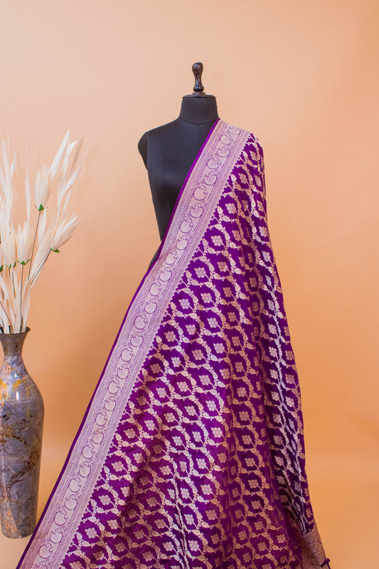 Traditional Banarsi Upaada Jaal Hand Weaved Purple