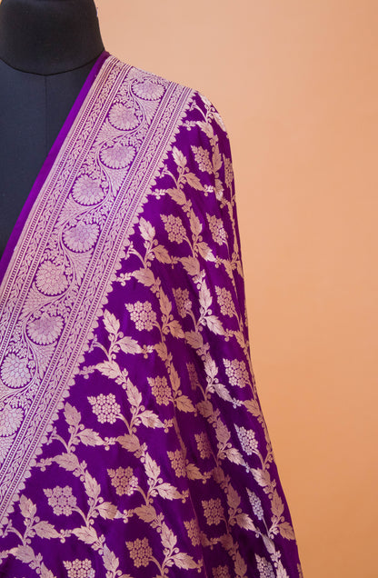 Traditional Banarsi Upaada Jaal Hand Weaved Purple