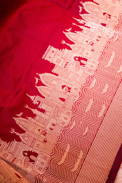 Handloom Banarasi Pure Katan Silk Ghaat Border - Maroon