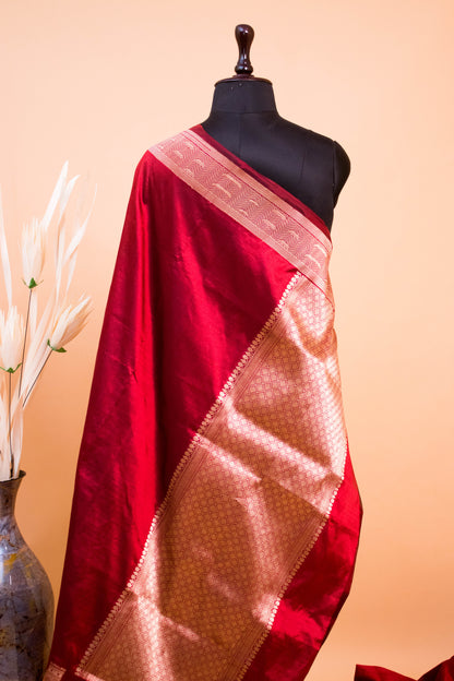 Handloom Banarasi Pure Katan Silk Ghaat Border - Maroon