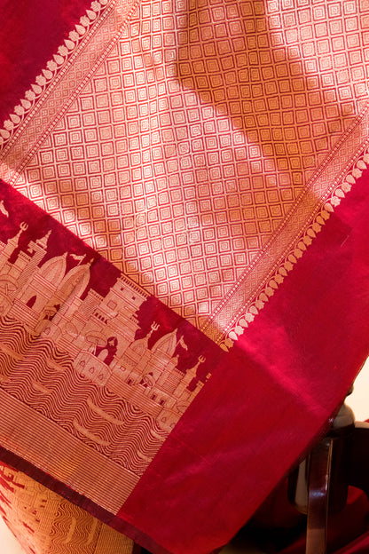 Handloom Banarasi Pure Katan Silk Ghaat Border - Maroon