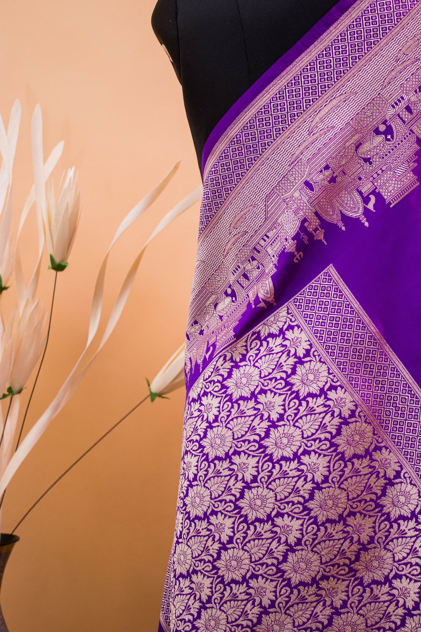 Contemporary Ghaat Border Weaving In Banarasi Silk - Purple