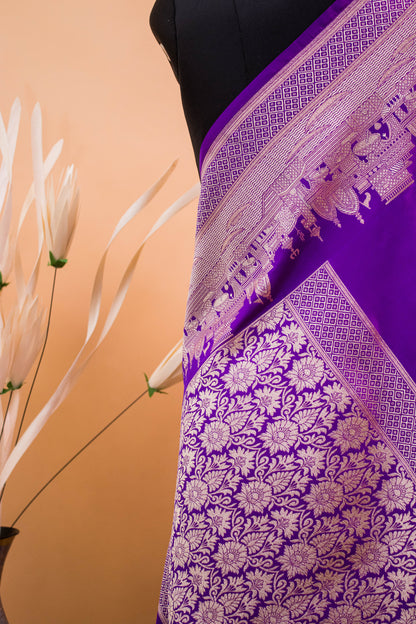 Contemporary Ghaat Border Weaving In Banarasi Silk - Purple