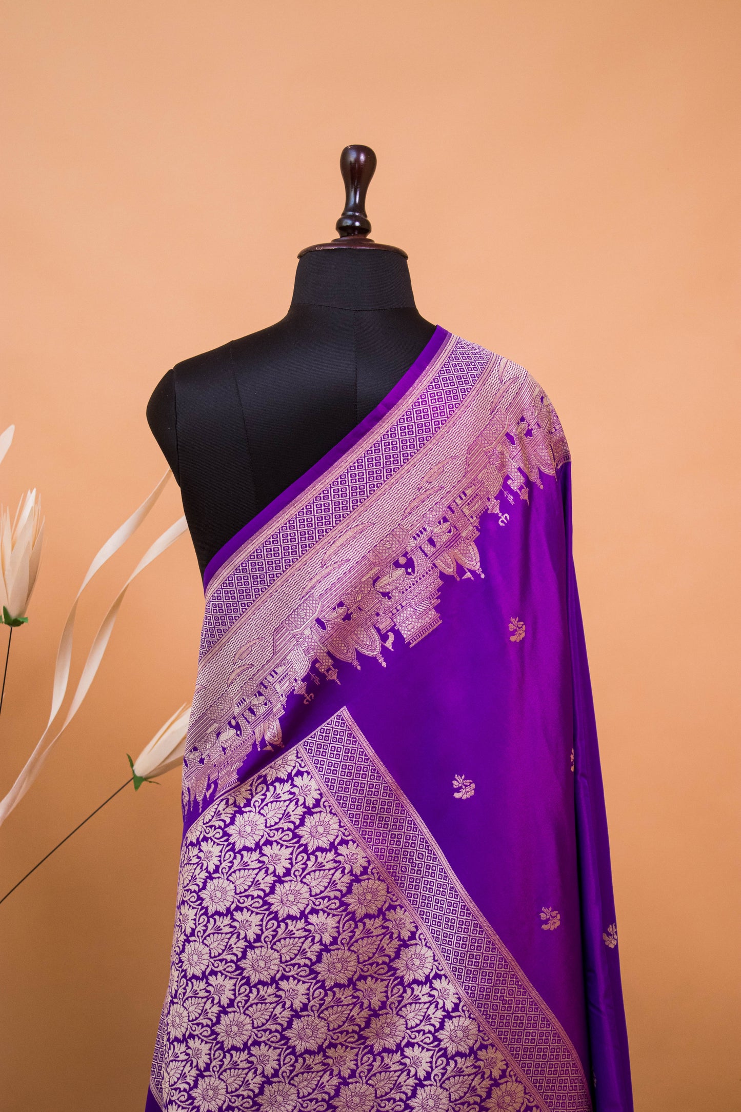 Contemporary Ghaat Border Weaving In Banarasi Silk - Purple