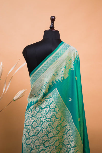 Contemporary Ghaat Border Weaving In Banarsi Silk - Green