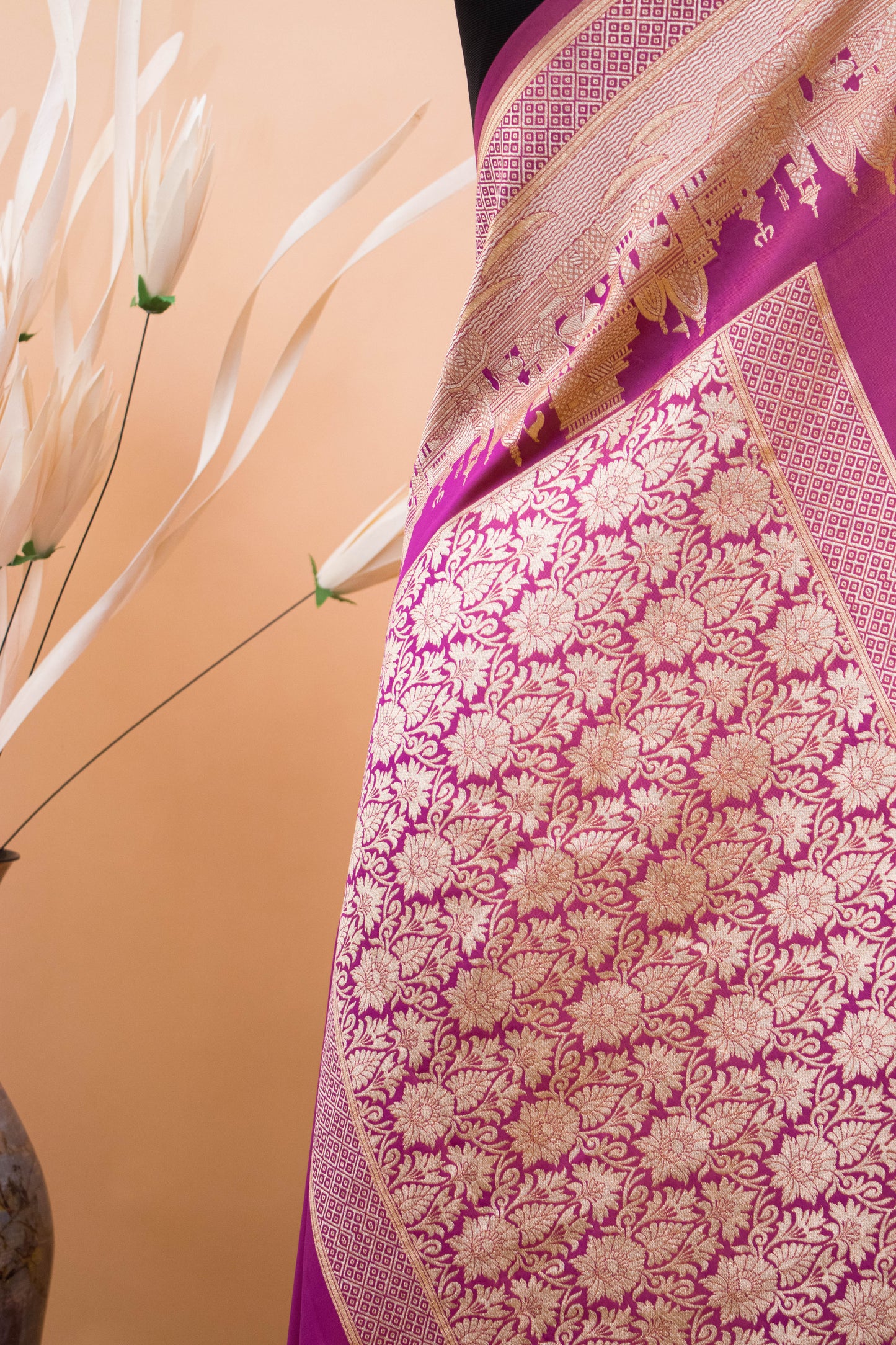Contemporary Ghaat Border Weaving In Banarasi Silk - Purple