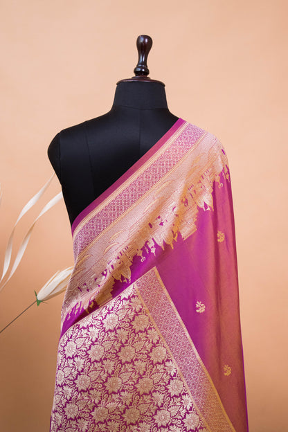 Contemporary Ghaat Border Weaving In Banarasi Silk - Purple