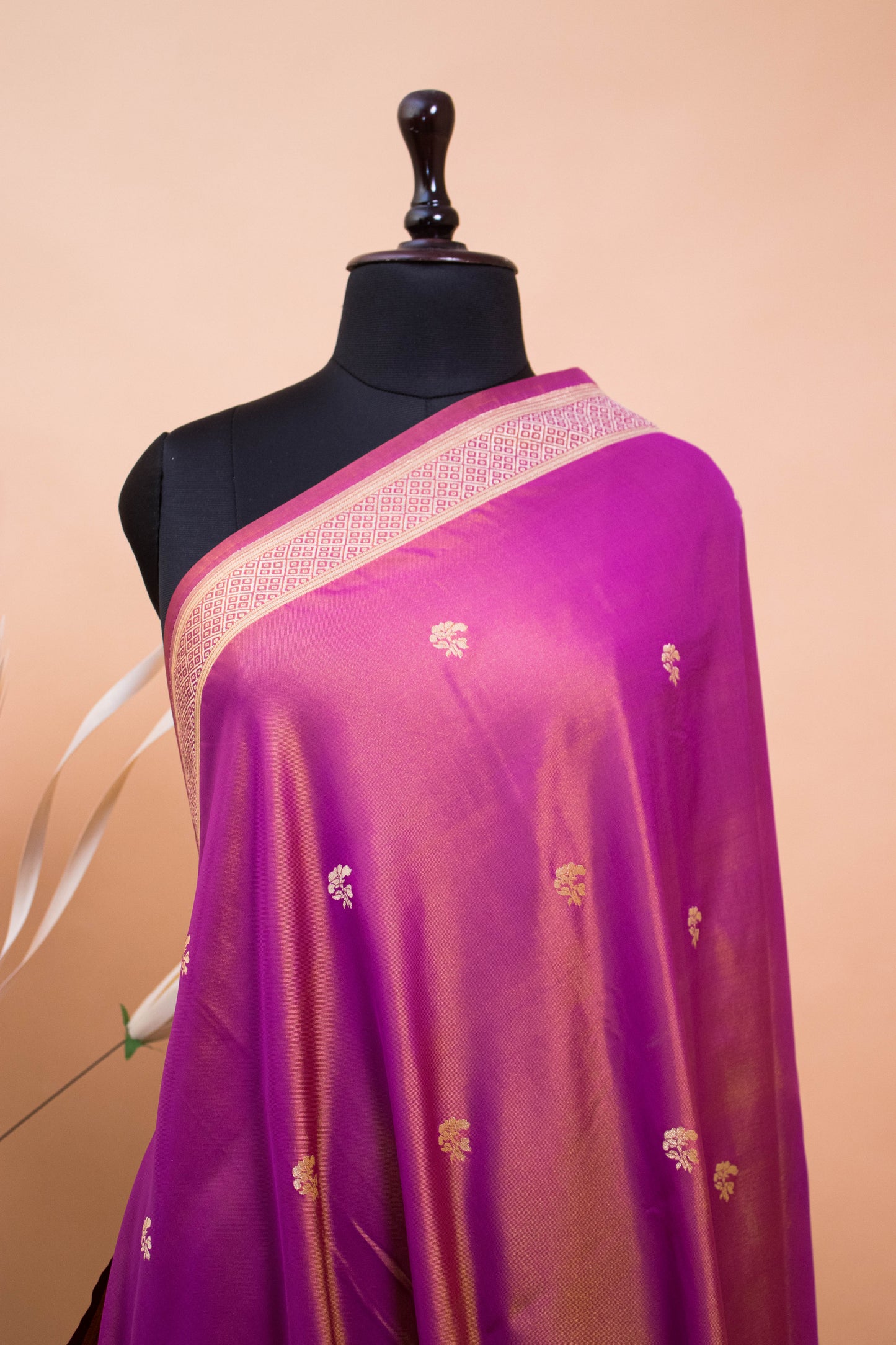 Contemporary Ghaat Border Weaving In Banarasi Silk - Purple