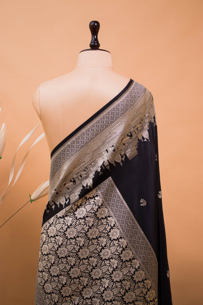 Contemporary Ghaat Border Weaving In Banarsi Silk - Black