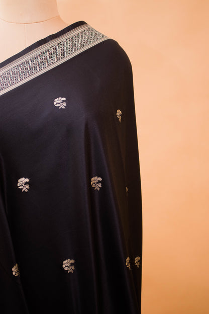 Contemporary Ghaat Border Weaving In Banarsi Silk - Black