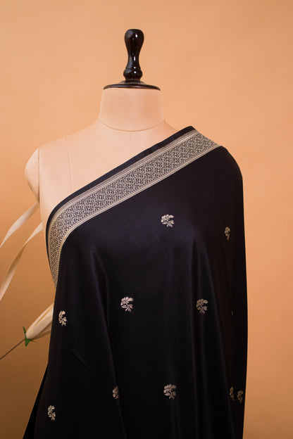 Contemporary Ghaat Border Weaving In Banarsi Silk - Black