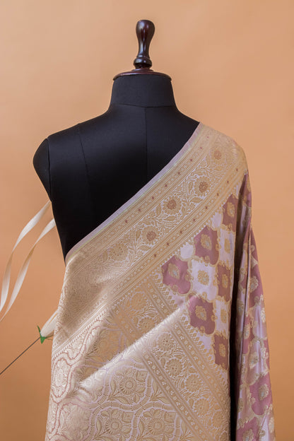Rangkaat Jaal Weaving In Banarasi Mashru Silk - Wine