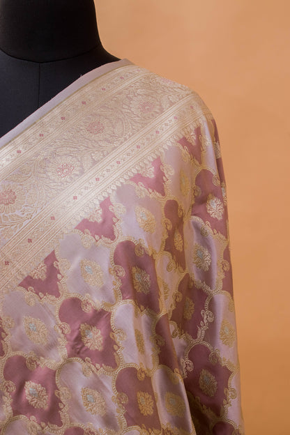 Rangkaat Jaal Weaving In Banarasi Mashru Silk - Wine