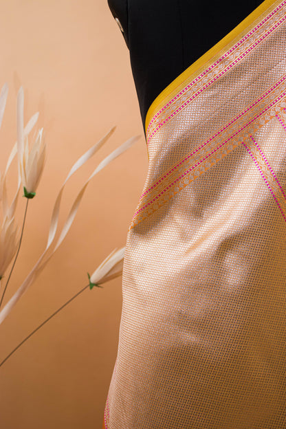 Traditional Banarsi Tanchui Weaving In Mashru Silk Fabric - Yellow