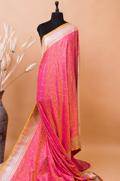 Traditional Banarsi Tanchui Weaving In Mashru Silk Fabric - Yellow