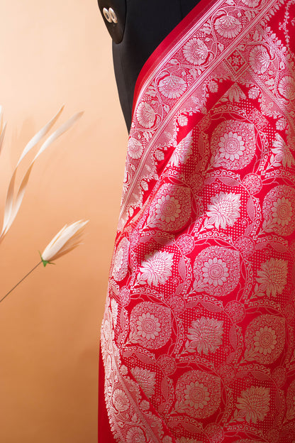 Wedding Banarasi Jaal Weaving In Mashru Silk - Red