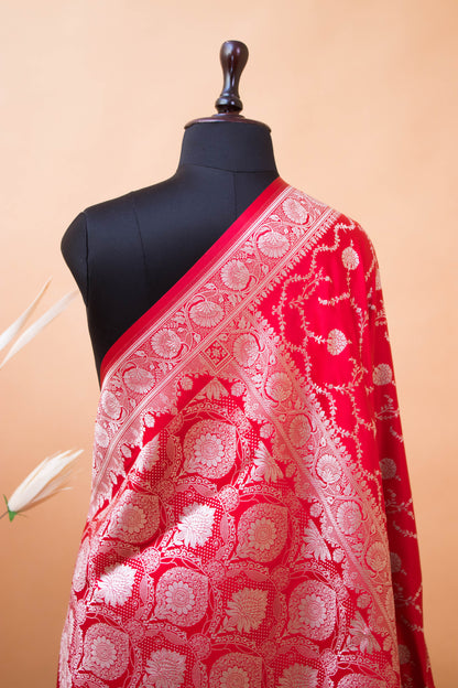 Wedding Banarasi Jaal Weaving In Mashru Silk - Red