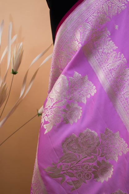 Sober Banarsi Double Border Small Butti Saree - Purple