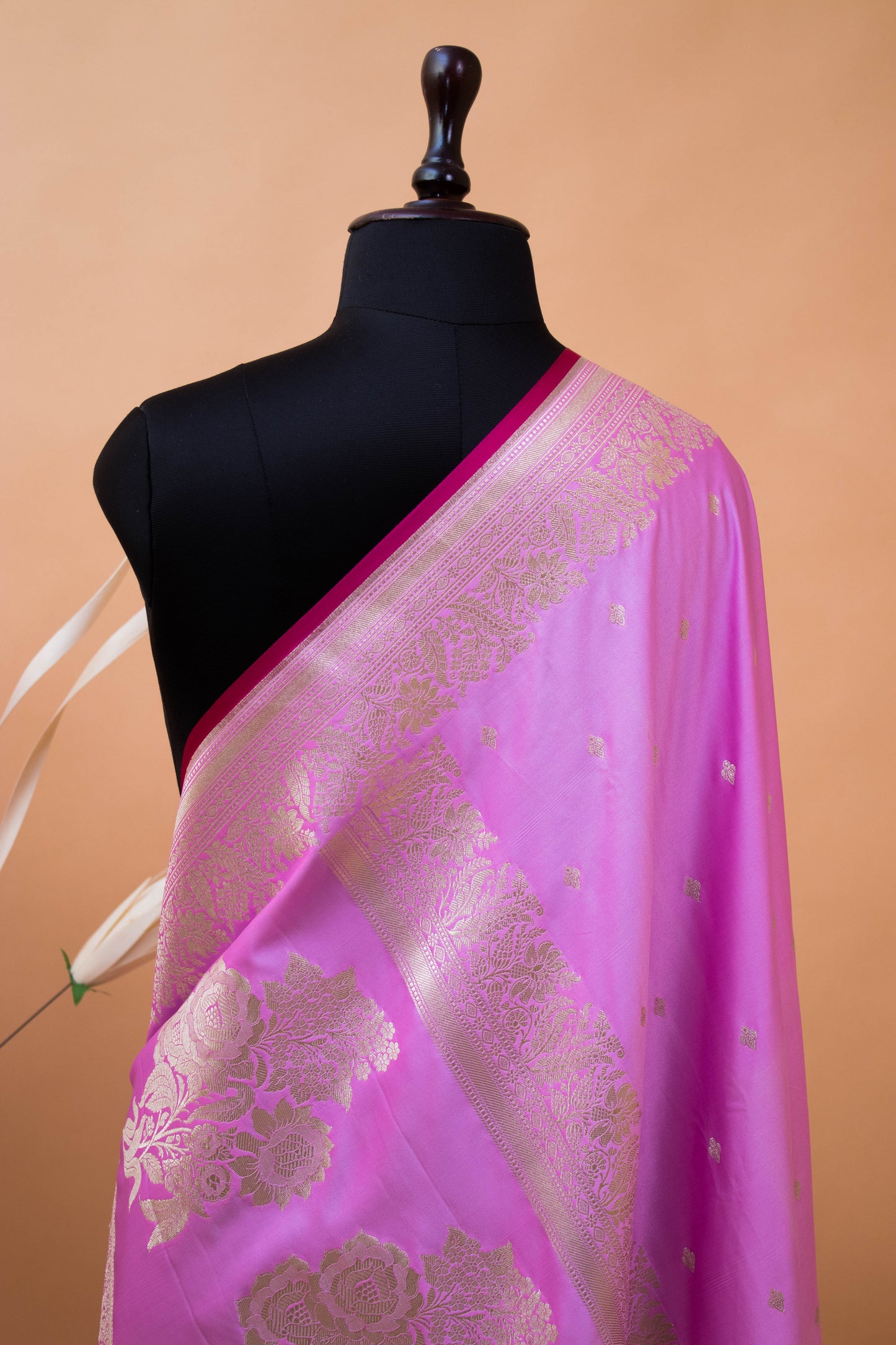 Sober Banarsi Double Border Small Butti Saree - Purple
