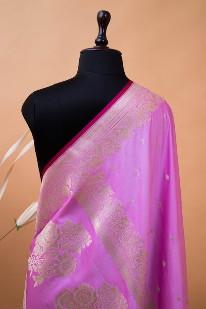 Sober Banarsi Double Border Small Butti Saree - Purple