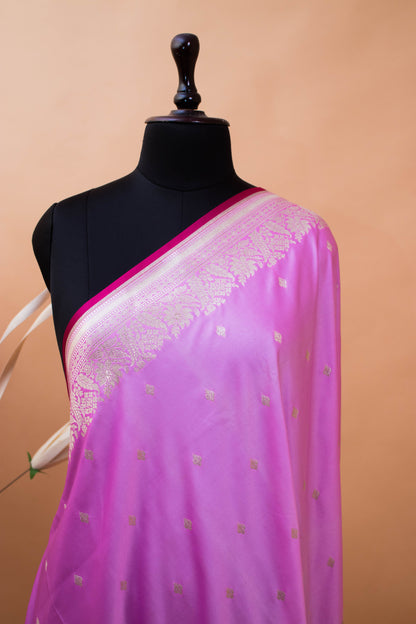 Sober Banarsi Double Border Small Butti Saree - Purple