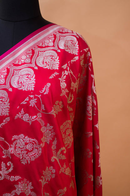 Wedding Banarasi Double Border And Jaal Weaving - Red