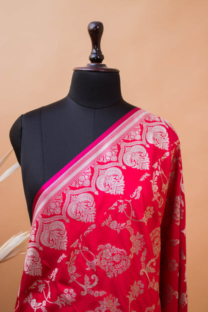Wedding Banarasi Double Border And Jaal Weaving - Red