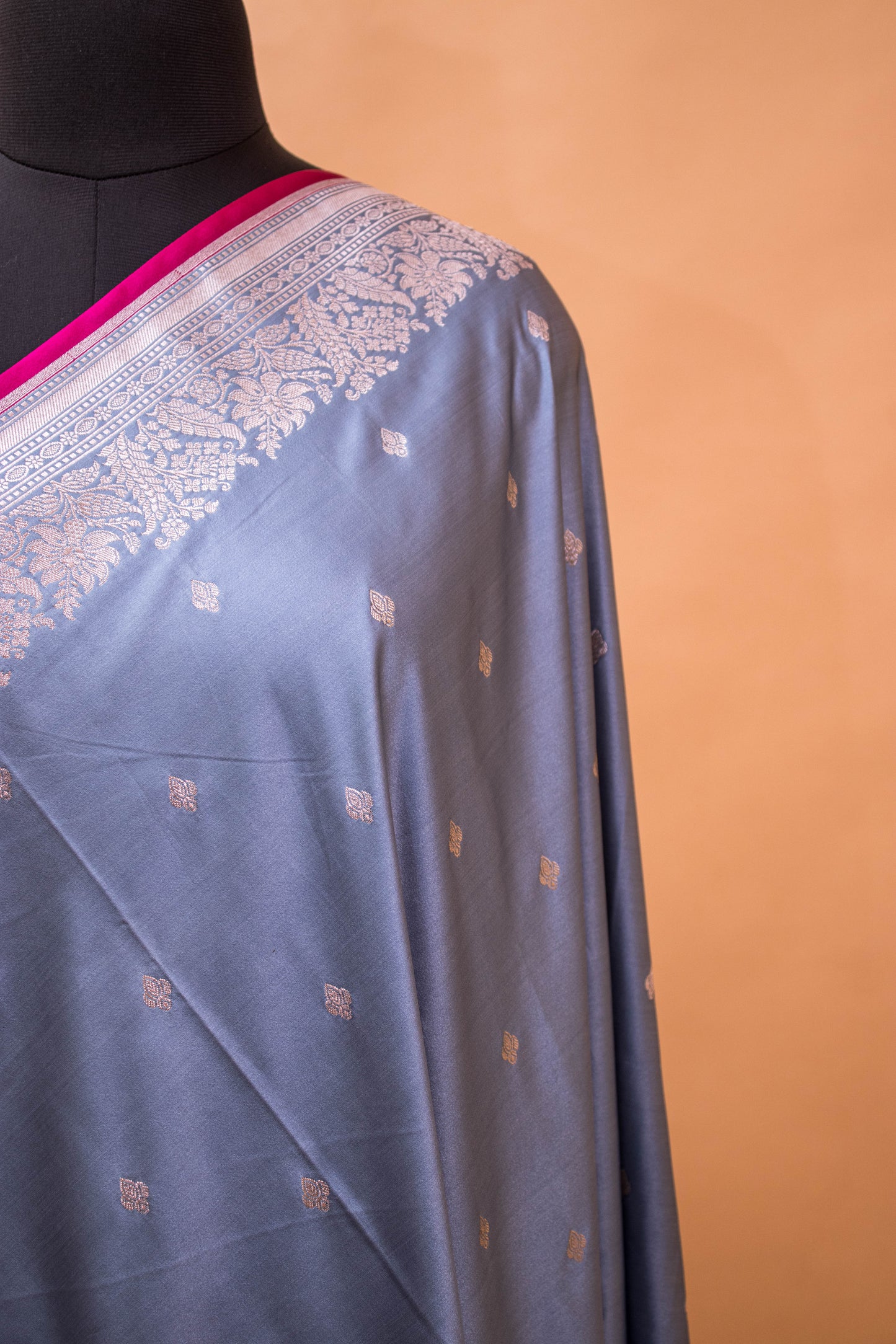 Sober Banarsi Double Border Small Butti Saree - Grey