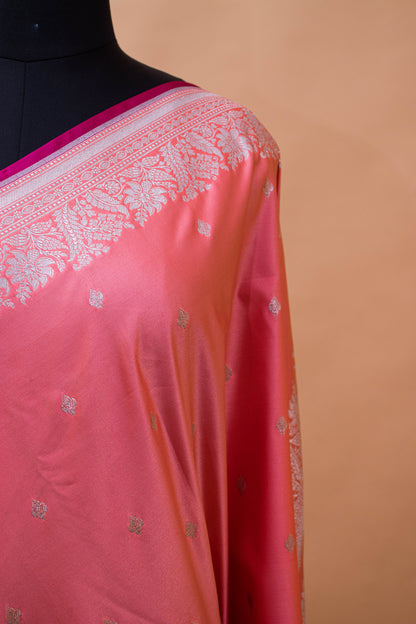 Wedding Banarasi Double Border And Jaal Weaving - Peach