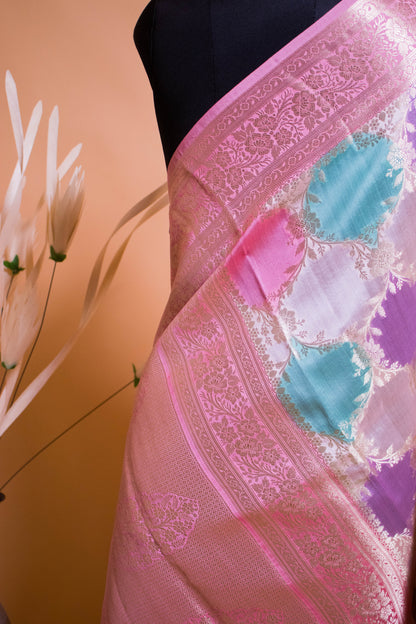 Handloom Banarasi Rangkaat Hand Brush Style - Multi Color