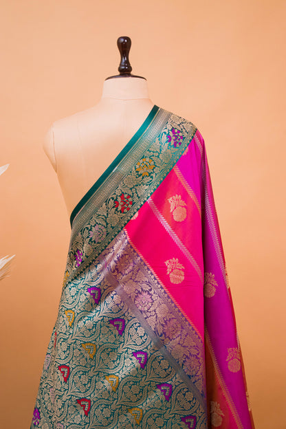 Banarasi Rangkaat Weaving Saree With Contrast Meenakari Border - Multi Color