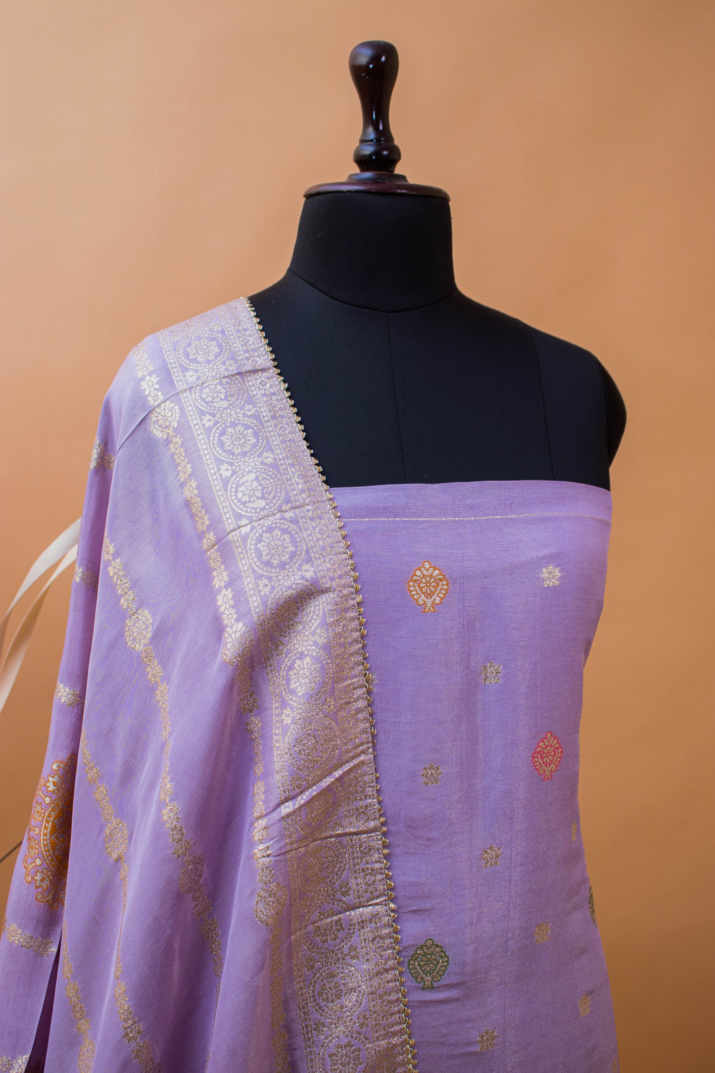 Banarasi Merenakari Weaving In Silk Tissue Fabric-Purple